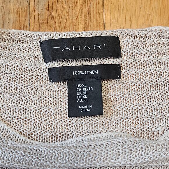 Tahari Linen Knit Top Womens XL Beige Sweater Coastal Minimalist Neutral - Picture 4 of 9